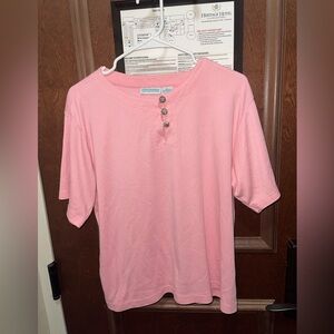 Vintage Spring Harbor Pink Short Sleeve Tee with Button Accents Size XL